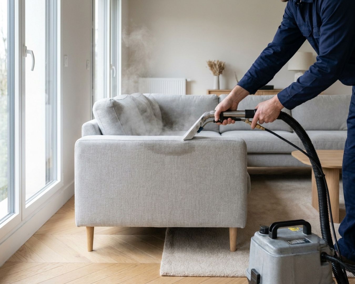 Nettoyage d'un canapé en tissu à domicile avec une machine professionnelle